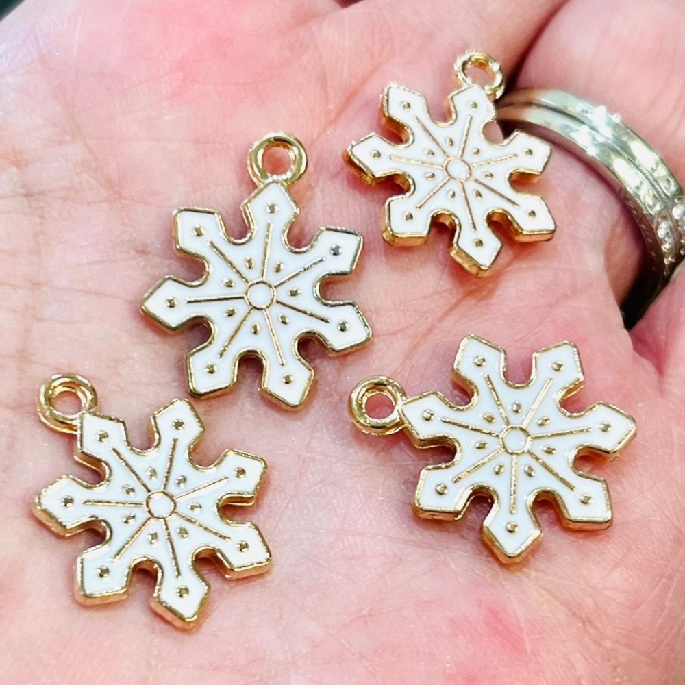 5 Snowflake charms, enamel charms, Christmas charms, snowflake jewelry